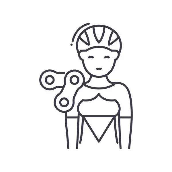 Icône cycliste femme, illustration linéaire isolée, vecteur de ligne mince, signe de conception Web, symbole de concept de contour avec trait modifiable sur fond blanc. — Image vectorielle