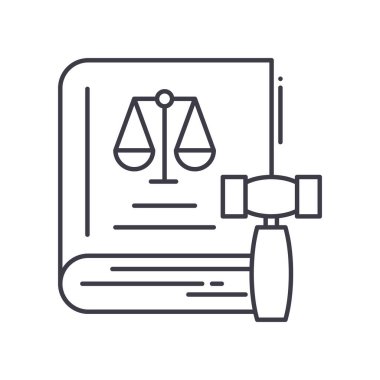 Hukuk sistemi simgesi, doğrusal izole edilmiş illüstrasyon, ince çizgi vektörü, web tasarım işareti, düzenlenebilir çizgi konsept sembolü beyaz arkaplan üzerinde.