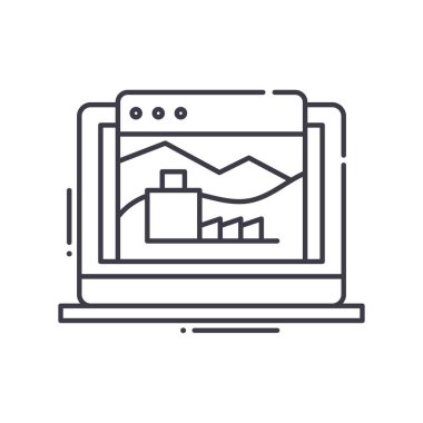 İniş sayfası konsepti simgesi, doğrusal izole çizim, ince çizgi vektörü, web tasarım işareti, düzenlenebilir konsept sembolü beyaz arkaplan üzerinde.