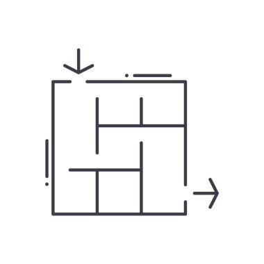 Labirent simgesi, doğrusal izole edilmiş illüstrasyon, ince çizgi vektörü, web tasarım işareti, düzenlenebilir konsept sembolü beyaz arkaplanda..