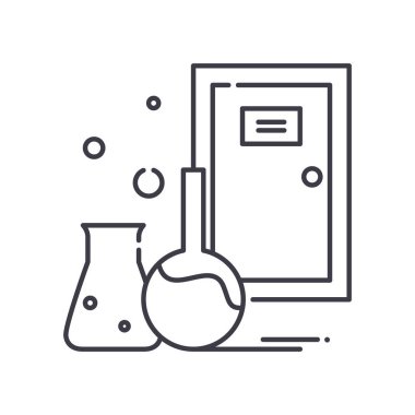 Laboratuvar simgesi, doğrusal izole edilmiş illüstrasyon, ince çizgi vektörü, web tasarım işareti, düzenlenebilir beyaz arkaplan üzerinde çizgi konsept sembolü.