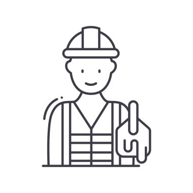 İşçi simgesi, doğrusal izole edilmiş illüstrasyon, ince çizgi vektörü, web tasarım işareti, düzenlenebilir konsept sembolü beyaz arkaplan üzerinde.