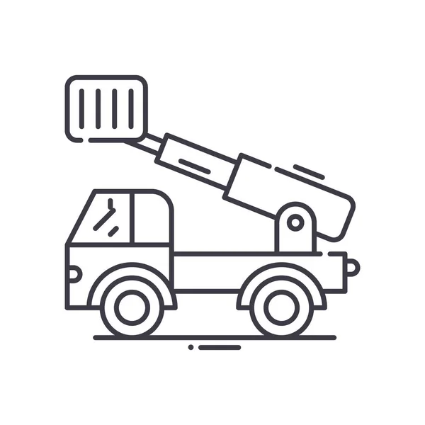 Icône de camion échelle, illustration linéaire isolée, vecteur de ligne mince, panneau de conception Web, symbole de concept de contour avec trait modifiable sur fond blanc. — Image vectorielle
