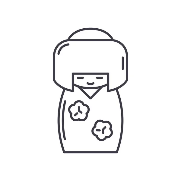 Icono de Kokeshi, ilustración lineal aislada, vector de línea delgada, signo de diseño web, símbolo de concepto de contorno con trazo editable sobre fondo blanco. — Vector de stock