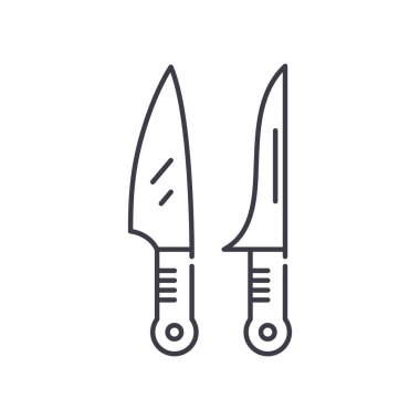 Bıçak konsepti simgesi, doğrusal izole çizim, ince çizgi vektörü, web tasarım işareti, düzenlenebilir konsept sembolü beyaz arkaplan üzerinde.