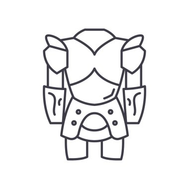 Şövalye zırhı simgesi, doğrusal izole illüstrasyon, ince çizgi vektörü, web tasarım işareti, düzenlenebilir konsept sembolü beyaz arkaplan üzerinde.