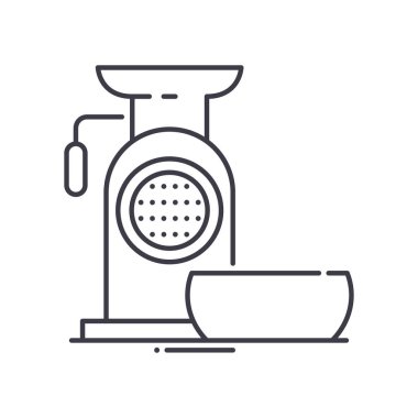 Mutfak et öğütücü simgesi, doğrusal izole edilmiş illüstrasyon, ince çizgi vektörü, web tasarım işareti, düzenlenebilir konsept sembolü beyaz arkaplan üzerinde.