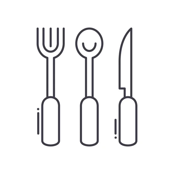 Fourchette à cuillère de cuisine et icône de couteau, illustration linéaire isolée, vecteur de ligne mince, panneau de conception Web, symbole de concept de contour avec trait modifiable sur fond blanc. — Image vectorielle