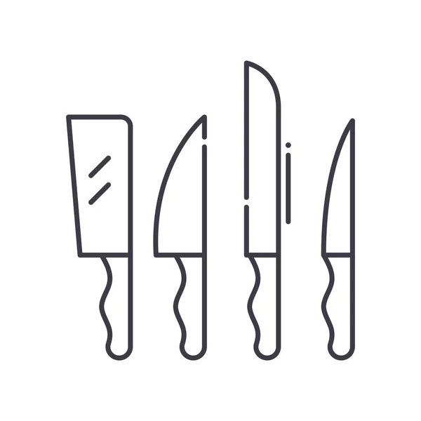 Küchenmesser Set-Symbol, lineare isolierte Illustration, dünner Linienvektor, Webdesign-Zeichen, Konturenkonzept-Symbol mit editierbarem Strich auf weißem Hintergrund. — Stockvektor