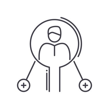 Tüketici pazarı araştırma simgesi, doğrusal izole edilmiş illüstrasyon, ince çizgi vektörü, web tasarım işareti, düzenlenebilir konsept sembolü beyaz arkaplan üzerinde.