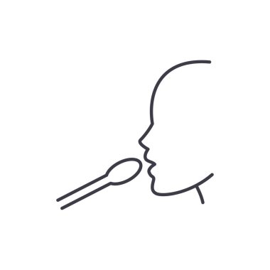 Covid test resim simgesi, doğrusal izole resimleme, ince çizgi vektörü, web tasarım işareti, düzenlenebilir konsept sembolü beyaz arkaplan üzerinde.