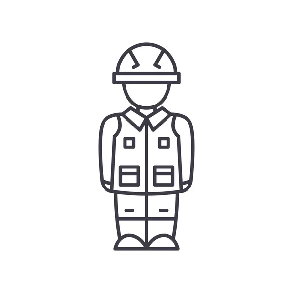 Ikona pracownika budowlanego, odizolowana ilustracja liniowa, wektor cienkiej linii, znak projektu strony internetowej, symbol koncepcji zarysu z edytowalnym pociągnięciem na białym tle. — Wektor stockowy