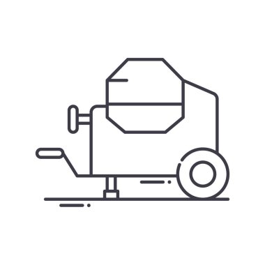 Beton karıştırıcı simgesi, doğrusal izole edilmiş illüstrasyon, ince çizgi vektörü, web tasarım işareti, beyaz arkaplanda düzenlenebilir inme ile ana çizgi konsept sembolü.