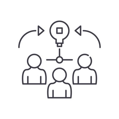Konferans simgesi, doğrusal izole edilmiş illüstrasyon, ince çizgi vektörü, web tasarım işareti, düzenlenebilir çizgi konsept sembolü beyaz arkaplan üzerinde.