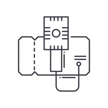 Konser bileti simgesi, doğrusal izole edilmiş illüstrasyon, ince çizgi vektörü, web tasarım işareti, düzenlenebilir beyaz arkaplan üzerinde çizgi konsept sembolü.