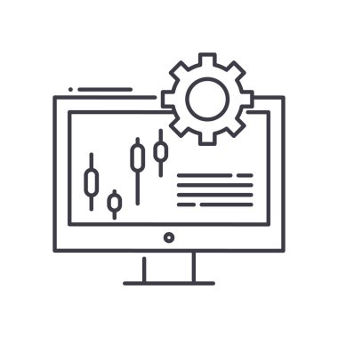 Bilgisayar simgesi, doğrusal izole edilmiş illüstrasyon, ince çizgi vektörü, web tasarım işareti, düzenlenebilir beyaz arkaplan üzerinde çizgi konsept sembolü.