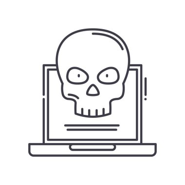 Bilgisayar virüsü simgesi, doğrusal izole edilmiş illüstrasyon, ince çizgi vektörü, web tasarım işareti, düzenlenebilir konsept sembolü beyaz arkaplan üzerinde.