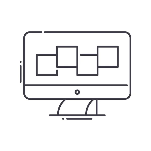 Computer monitor icoon, lineaire geïsoleerde illustratie, dunne lijn vector, web design teken, schets concept symbool met bewerkbare slag op witte achtergrond. — Stockvector