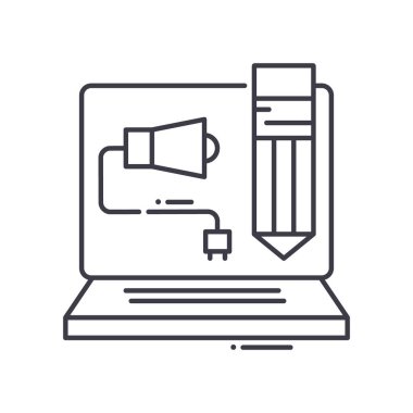 İçerik pazarlama planı simgesi, doğrusal izole edilmiş illüstrasyon, ince çizgi vektörü, web tasarım işareti, düzenlenebilir konsept sembolü beyaz arkaplan üzerinde.