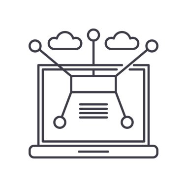 Bilgisayar ağı simgesi, doğrusal izole edilmiş illüstrasyon, ince çizgi vektörü, web tasarım işareti, düzenlenebilir çizgi konsept sembolü beyaz arkaplan üzerinde.