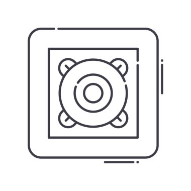 Bilgisayar hoparlörü simgesi, doğrusal izole resimleme, ince çizgi vektörü, web tasarım işareti, düzenlenebilir konsept sembolü beyaz arkaplan üzerinde.