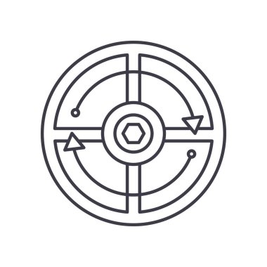 Kontrol tekeri simgesi, doğrusal izole edilmiş illüstrasyon, ince çizgi vektörü, web tasarım işareti, beyaz arkaplan üzerinde düzenlenebilir vuruşlu taslak konsept sembolü.