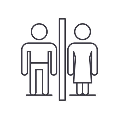 Tuvalet işareti konsepti simgesi, doğrusal izole edilmiş illüstrasyon, ince çizgi vektörü, web tasarım işareti, düzenlenebilir konsept sembolü beyaz arkaplan üzerinde.