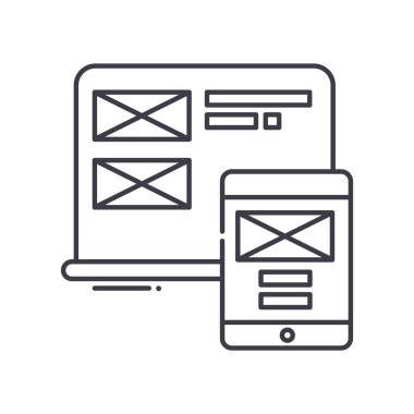 Yanıt tasarım konsepti simgesi, doğrusal izole çizim, ince çizgi vektörü, web tasarım işareti, düzenlenebilir konsept sembolü beyaz arkaplan üzerinde.