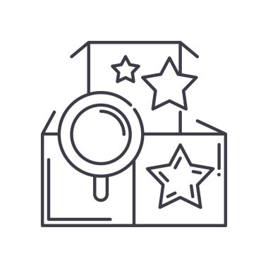 Araştırma veri simgesi, doğrusal izole edilmiş illüstrasyon, ince çizgi vektörü, web tasarım işareti, düzenlenebilir beyaz arkaplan üzerinde çizgi konsept sembolü.