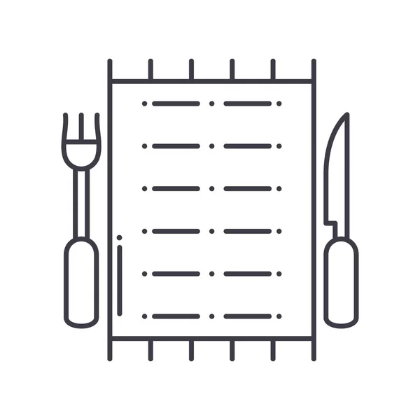 Restaurant im Hotel-Symbol, lineare isolierte Illustration, dünner Linienvektor, Webdesign-Schild, Umrisskonzept-Symbol mit editierbarem Strich auf weißem Hintergrund. — Stockvektor