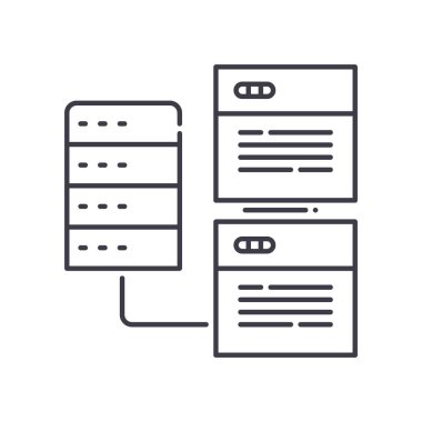 İlişki veritabanı simgesi, doğrusal izole resimleme, ince çizgi vektörü, web tasarım işareti, düzenlenebilir çizgi konsept sembolü beyaz arkaplan üzerinde.