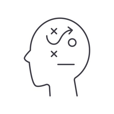 Stratejik düşünme simgesi, doğrusal izole edilmiş illüstrasyon, ince çizgi vektörü, web tasarım işareti, düzenlenebilir beyaz arkaplan üzerinde çizgi konsept sembolü.