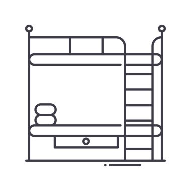 İki seviye yatak simgesi, doğrusal izole edilmiş illüstrasyon, ince çizgi vektörü, web tasarım işareti, düzenlenebilir beyaz arkaplan üzerinde çizgi konsept sembolü.