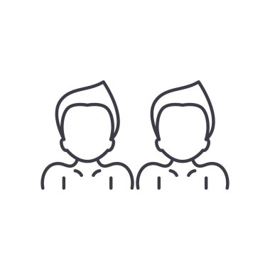 İkiz simgesi, doğrusal izole edilmiş illüstrasyon, ince çizgi vektörü, web tasarım işareti, düzenlenebilir beyaz arkaplan üzerinde çizgi konsept sembolü.