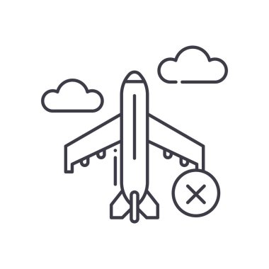 Seyahat simgesinin reddi, doğrusal izole edilmiş illüstrasyon, ince çizgi vektörü, web tasarım işareti, beyaz arkaplanda düzenlenebilir inme ile ana konsept sembolü.