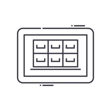 Depolama simgesi, doğrusal izole edilmiş illüstrasyon, ince çizgi vektörü, web tasarım işareti, düzenlenebilir çizgi konsept sembolü beyaz arkaplan üzerinde.