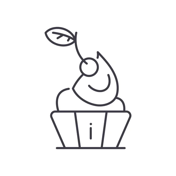 Erdbeer-Cupcake-Symbol, linear isolierte Illustration, dünner Linienvektor, Webdesign-Zeichen, Umrissenkonzept-Symbol mit editierbarem Strich auf weißem Hintergrund. — Stockvektor