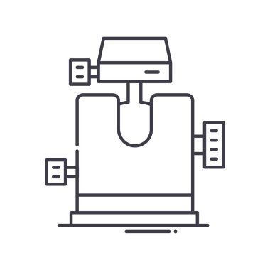 Tripod top başlık simgesi, doğrusal izole çizim, ince çizgi vektörü, web tasarım işareti, düzenlenebilir konsept sembolü beyaz arkaplanda..