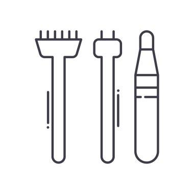 Simge dikmek için çelik araçlar, doğrusal izole çizim, ince çizgi vektörü, web tasarım işareti, düzenlenebilir konsept sembolü beyaz arkaplan üzerinde.