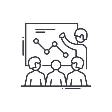 Eğitim seminerleri simgesi, doğrusal izole edilmiş illüstrasyon, ince çizgi vektörü, web tasarım işareti, düzenlenebilir konsept sembolü beyaz arkaplan üzerinde.
