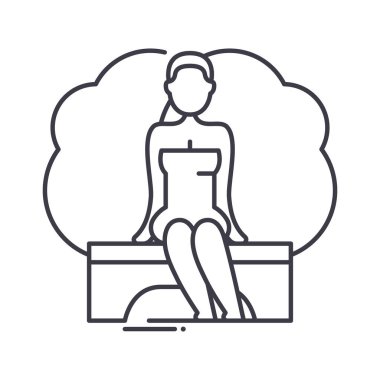 Akış sauna simgesi, doğrusal izole edilmiş illüstrasyon, ince çizgi vektörü, web tasarım işareti, düzenlenebilir konsept sembolü beyaz arkaplanda..