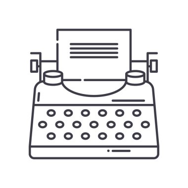 Daktilo simgesi, doğrusal izole edilmiş illüstrasyon, ince çizgi vektörü, web tasarım işareti, düzenlenebilir beyaz arkaplan üzerinde çizgi konsept sembolü.