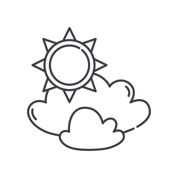 Icône soleil et nuage, illustration linéaire isolée, vecteur de ligne mince, signe de conception Web, symbole de concept de contour avec trait modifiable sur fond blanc. — Image vectorielle