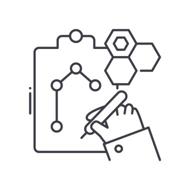 Bilimsel formül simgesi, doğrusal izole edilmiş illüstrasyon, ince çizgi vektörü, web tasarım işareti, düzenlenebilir beyaz arkaplan üzerinde çizgi konsept sembolü.
