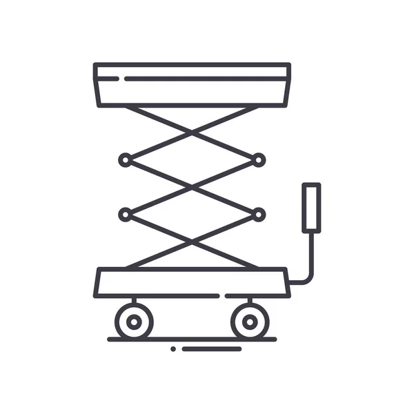 Icono de elevación de tijera, ilustración lineal aislada, vector de línea delgada, signo de diseño web, símbolo de concepto de contorno con trazo editable sobre fondo blanco. — Vector de stock