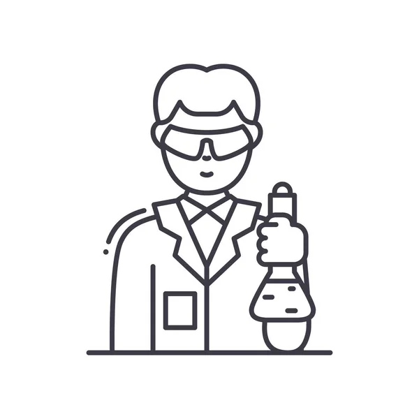 Wissenschaftler im Laborsymbol, linear isolierte Illustration, dünner Linienvektor, Webdesign-Zeichen, Umrisskonzept-Symbol mit editierbarem Strich auf weißem Hintergrund. — Stockvektor