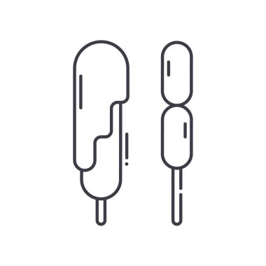 Sosis simgesi, doğrusal izole edilmiş illüstrasyon, ince çizgi vektörü, web tasarım işareti, düzenlenebilir beyaz arkaplan üzerinde çizgi konsept sembolü.