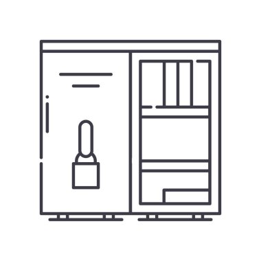 Dolap konsepti simgesi, doğrusal izole resimleme, ince çizgi vektörü, web tasarım işareti, düzenlenebilir konsept sembolü beyaz arkaplan üzerinde.