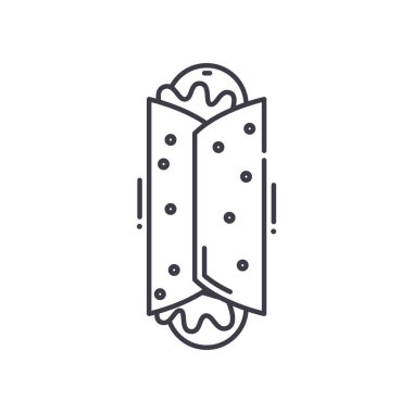 Sosis burger simgesi, doğrusal izole edilmiş illüstrasyon, ince çizgi vektörü, web tasarım işareti, düzenlenebilir beyaz arkaplan üzerinde çizgi konsept sembolü.