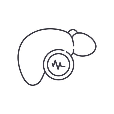 Karaciğer hastalıkları simgesi, doğrusal izole edilmiş illüstrasyon, ince çizgi vektörü, web tasarım işareti, beyaz arkaplanda düzenlenebilir felçli taslak konsept sembolü.